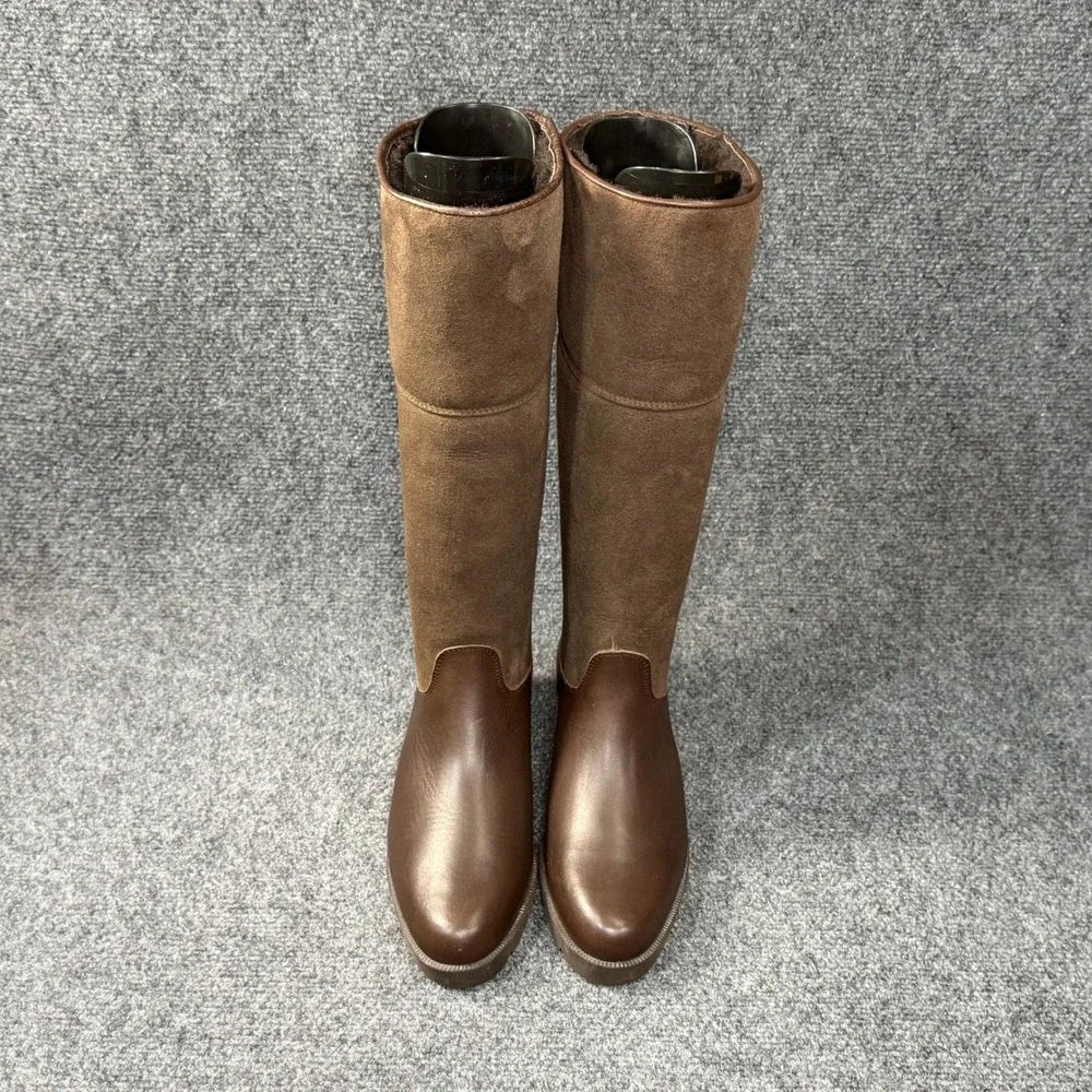 On Five Italian Suede Leather‎ Shearling Boots Women's 8 Brown Knee High Winter